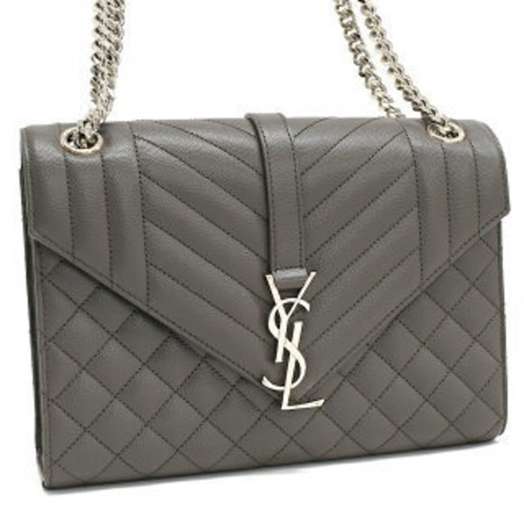 Saint Laurent Paris Envelope Chain Shoulder Bag Gray Leather - Picture 1 of 8
